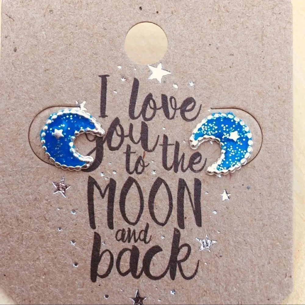 Girls epoxy sparkle sterling space earrings